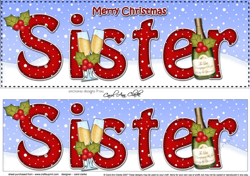 Large DL Merry Christmas SISTER with Champagne 3D decoupage 