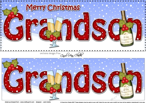 Large DL Merry Christmas GRANDSON with Champagne 3D decoupage 