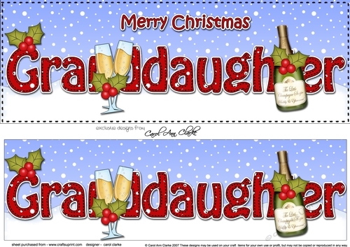 Large DL Merry Christmas GRANDDAUGHTER with Champagne 3D decoupage 