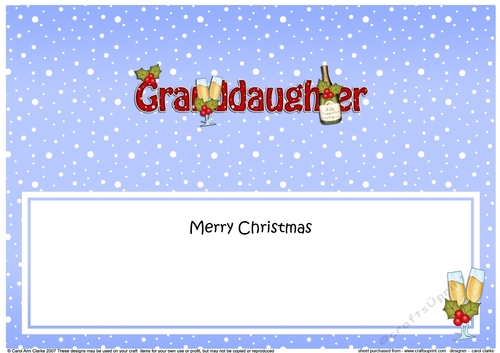 Large DL Merry Christmas GRANDDAUGHTER with Champagne insert