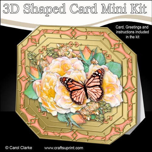 3D Shaped Octagonal Floral Card Kit - Butterfly & Flowers