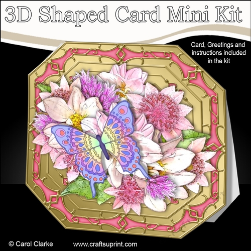 3D Shaped Octagonal Floral Card Kit - Butterfly & Flowers