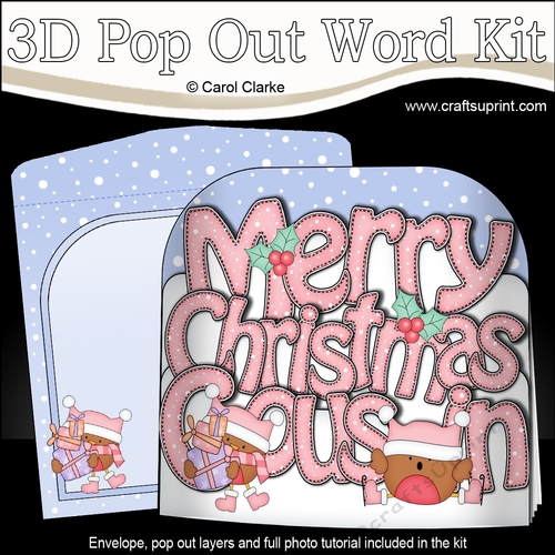 3D Pop Out Christmas Word Card Kit - Merry Christmas COUSIN with Bobbin Robin
