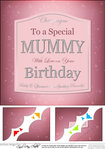 8 x 8 Birthday MUMMY Champers Label Scalloped corner Topper