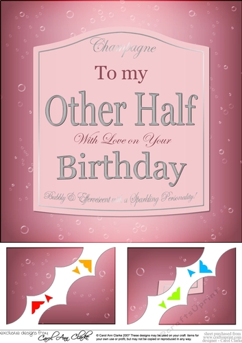 8 x 8 Birthday OTHER HALF Champers Label Scalloped corner Topper