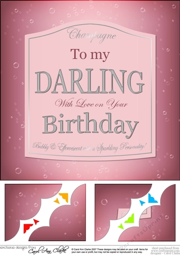 8 x 8 Birthday DARLING Champers Label Scalloped corner Topper