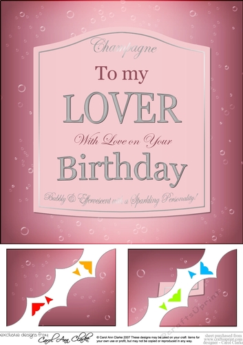 8 x 8 Birthday LOVER Champers Label Scalloped corner Topper