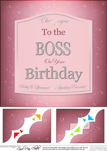 8 x 8 Birthday BOSS Champers Label Scalloped corner Topper