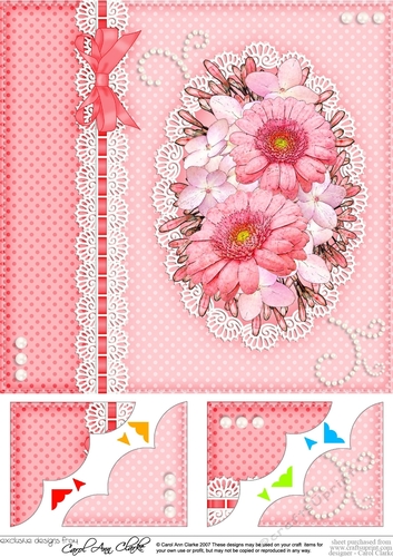 A Touch of Elegance Flowers, Pearls and Lace 8 x 8 Scalloped Corner Topper  
