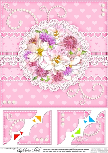 A Touch of Elegance Flowers, Pearls and Lace 8 x 8 Scalloped Corner Topper  