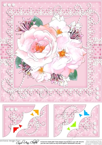 A Touch of Elegance Flowers, Pearls and Lace 8 x 8 Scalloped Corner Topper  