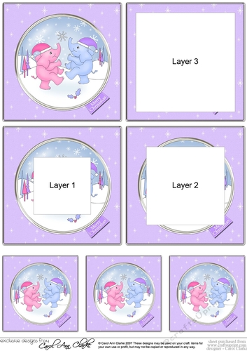 Cute Christmas Elephants in a Snowy Round Window - Tunnel Topper