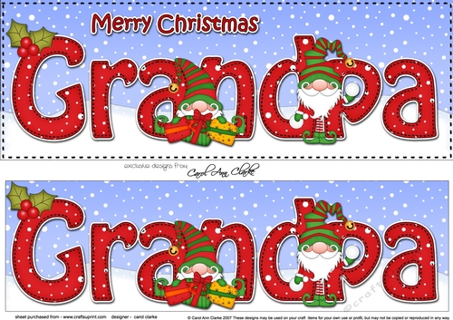 Large DL Merry Christmas GRANDPA 3D decoupage with Gnome insert