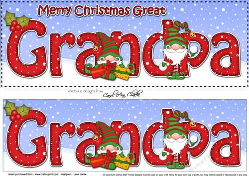 Large DL Merry Christmas GREAT GRANDPA 3D decoupage with Gnome insert