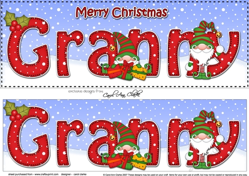 Large DL Merry Christmas GRANNY 3D decoupage with Gnome insert