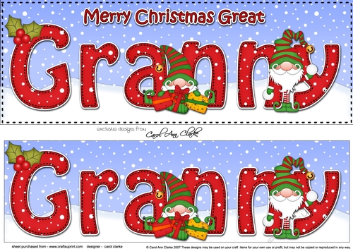 Large DL Merry Christmas GREAT GRANNY 3D decoupage with Gnome insert