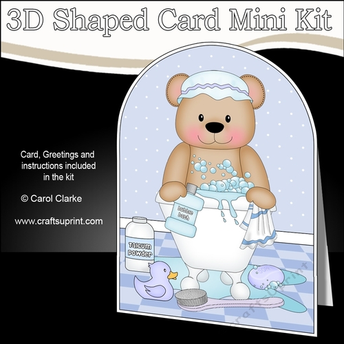 3D Shaped Card Kit - Bathtub Buddies - Cute Little Teddy