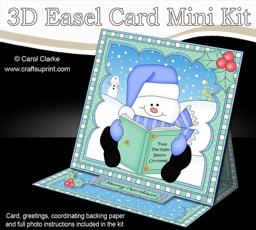 3D Easel Card Mini Kit - Christmas Snowman Oli reads an Xmas Story