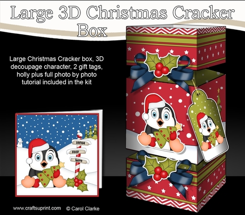 3D Large Christmas Cracker Box -  Pip Penguin has an Xmas Tree