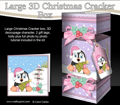 3D Large Christmas Cracker Box -  Pip Penguin has an Xmas Tree