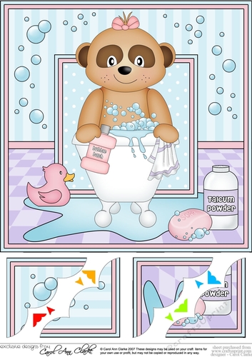 8 x 8 Scalloped Corner Topper - Bathtub Buddies Baby Meerkat