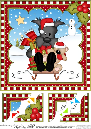 Christmas 8 x 8 Scalloped Corner Topper  - Little Scottie Dog
