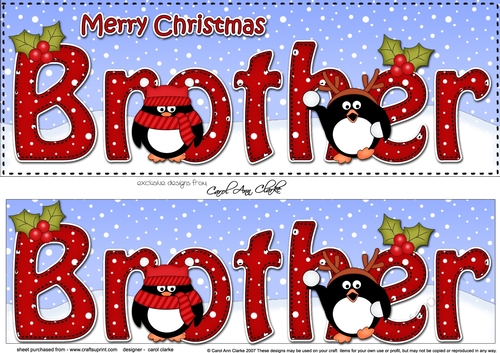 Large DL Merry Christmas BROTHER 3D decoupage with Penguins