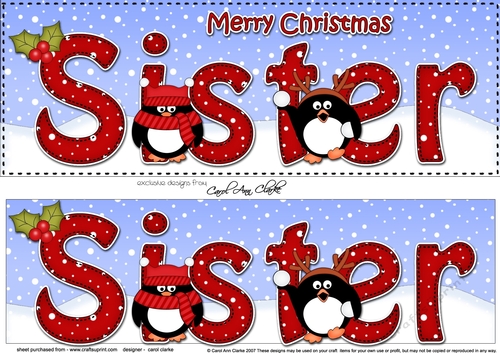 Large DL Merry Christmas SISTER 3D decoupage with Penguins