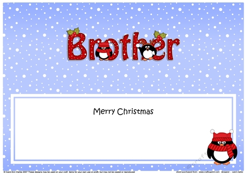 Large DL Merry Christmas BROTHER insert with Penguins