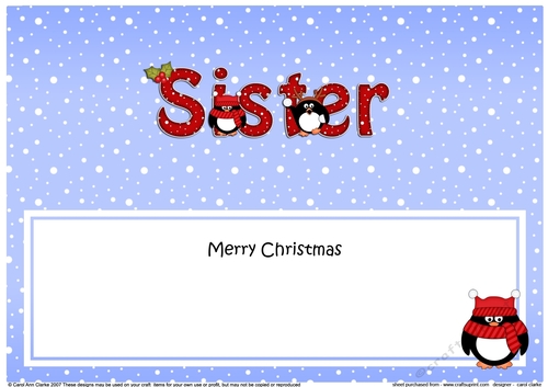Large DL Merry Christmas SISTER insert with Penguins