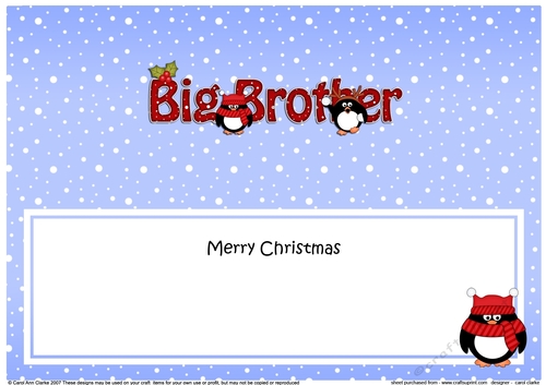 Large DL Merry Christmas BIG BROTHER insert with Penguins