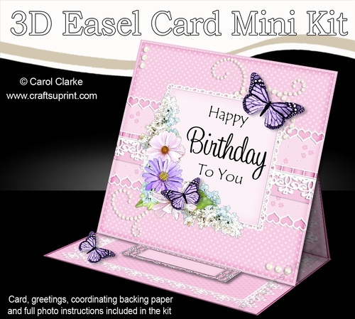 3D Easel Card Mini Kit - A Touch of Elegance Birthday - Flowers, Lace, Butterflies & Pearls