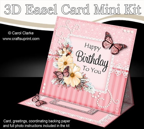 3D Easel Card Mini Kit - A Touch of Elegance Birthday - Flowers, Lace, Butterflies & Pearls