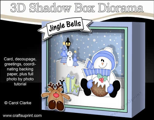 3D Christmas Diorama Shadow Box Card Mini Kit - Snowman Rio has an Xmas Pudding