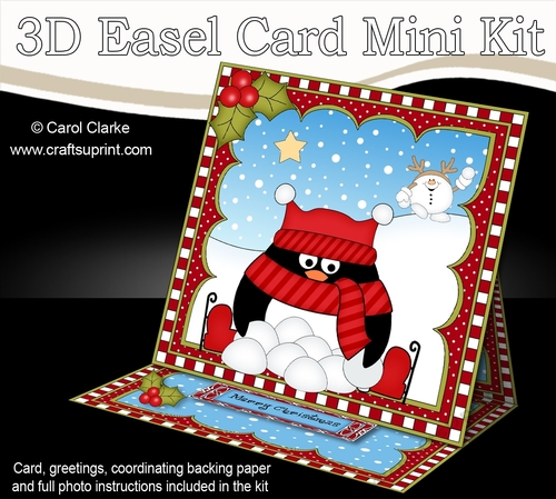 3D Easel Card Mini Kit - Christmas Pip Penguin is making Snowballs!