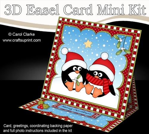 3D Easel Card Mini Kit - Cute Christmas Penguins are in Love