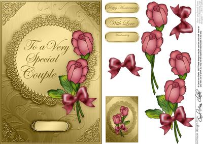 A5 Roses and Metallic Lace Quick Card with 3D Decoupage