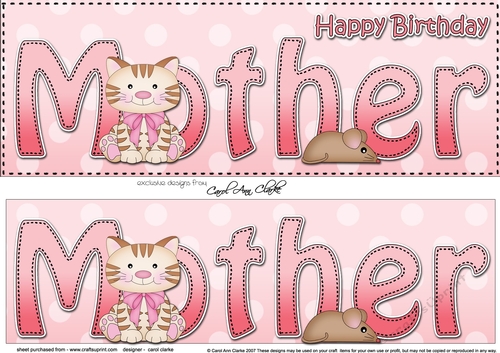 Large DL Happy Birthday MOTHER with Cat 3D decoupage