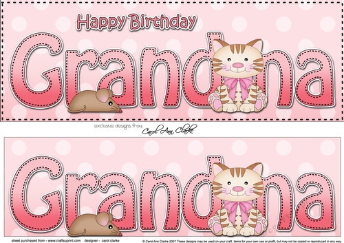 Large DL Happy Birthday GRANDMA with Cat 3D decoupage
