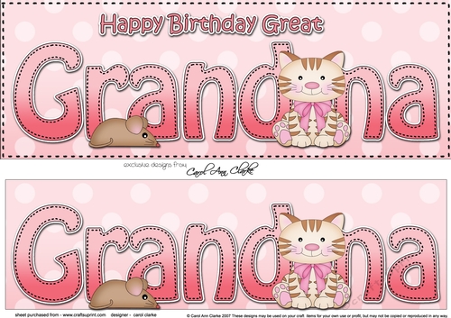 Large DL Happy Birthday GREAT GRANDMA with Cat 3D decoupage