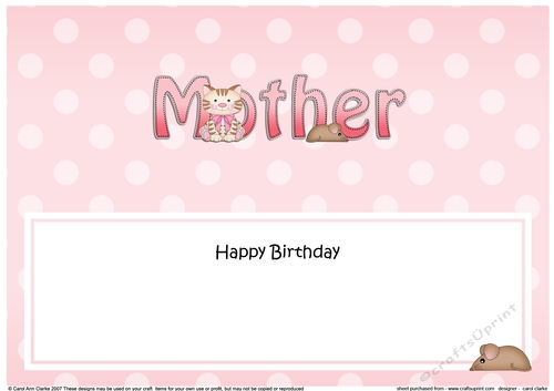 Large DL Happy Birthday MOTHER with Cat insert