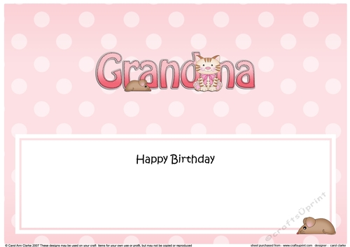 Large DL Happy Birthday GRANDMA with Cat insert