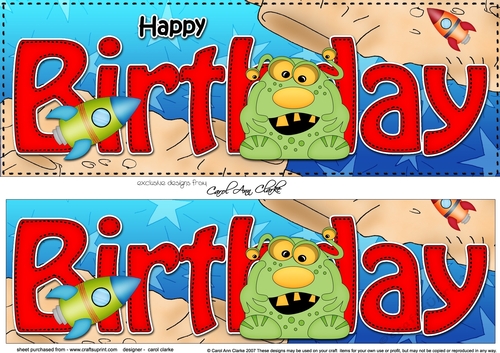Large DL HAPPY BIRTHDAY 3D decoupage with Alien