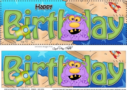 Large DL HAPPY BIRTHDAY 3D decoupage with Alien