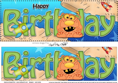 Large DL HAPPY BIRTHDAY 3D decoupage with Alien