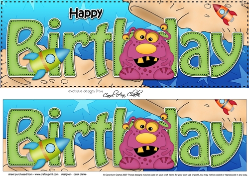 Large DL HAPPY BIRTHDAY 3D decoupage with Alien