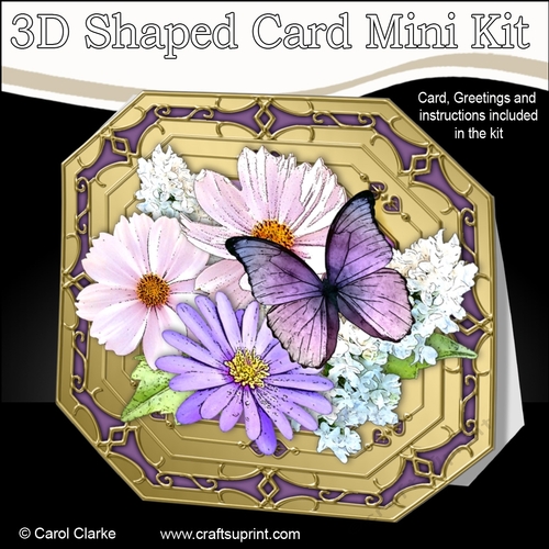3D Shaped Octagonal Floral Card Kit - Butterfly & Flowers