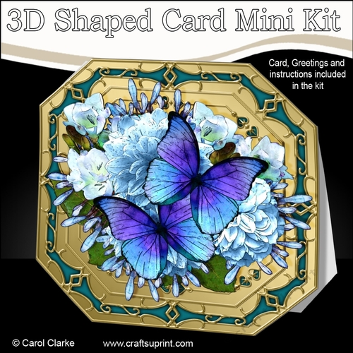 3D Shaped Octagonal Floral Card Kit - Butterfly & Flowers