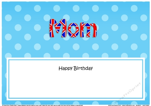 Large DL Happy Birthday MOM insert UK Union Jack