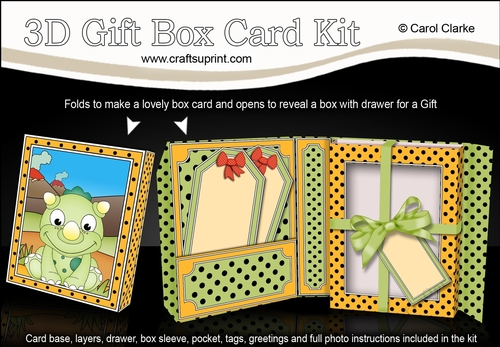 3D Cute Little Dino Gift Box Card Kit 3d Decoupage